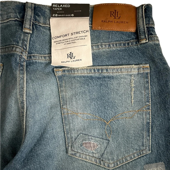 NWT Ralph Lauren Patchwork Stretch Relaxed Taper Denim Jeans Size 6 - Picture 10 of 12